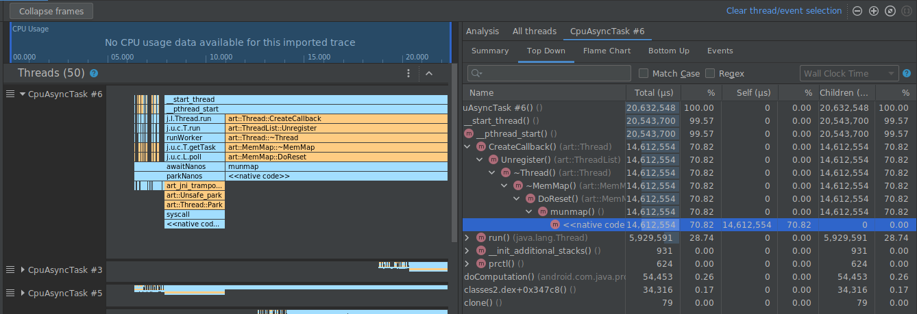 Example of simpleperf collapsed frames