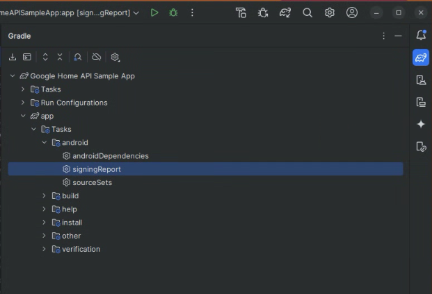 Screenshot hierarki konfigurasi Gradle project yang diperluas