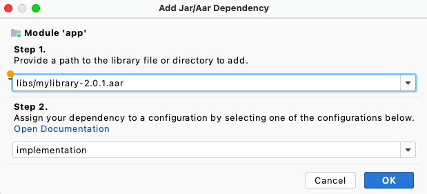 Adicionar dependências AAR na caixa de diálogo
&quot;Project Structure&quot;