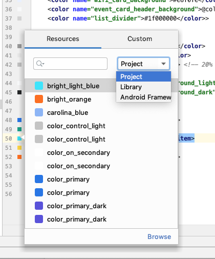 Selector de color con valores de color propagados