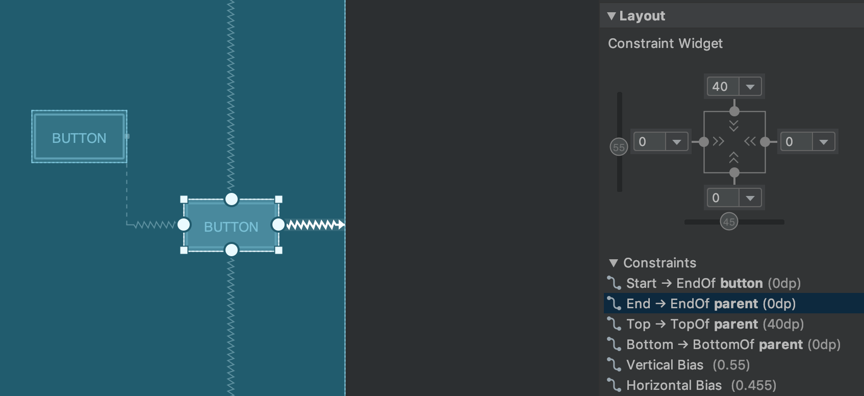 選択した UI 要素の制約関係