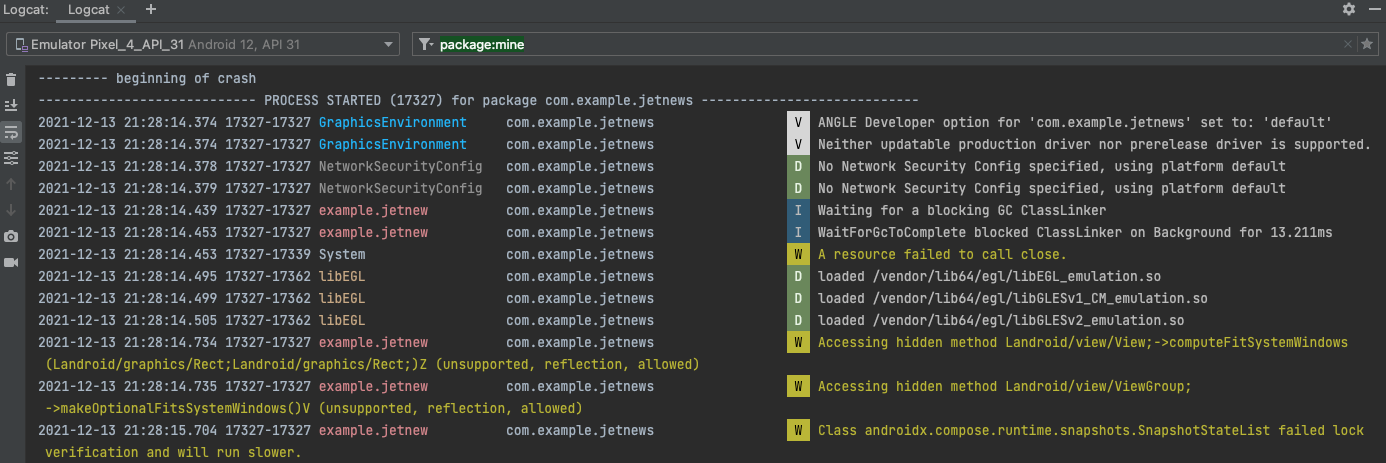 Neue Formatierung für Protokolle in Logcat