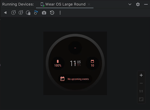 Wear OS का एम्युलेटर, जिसमें Wear OS के लिए खास बटन दिए गए हैं