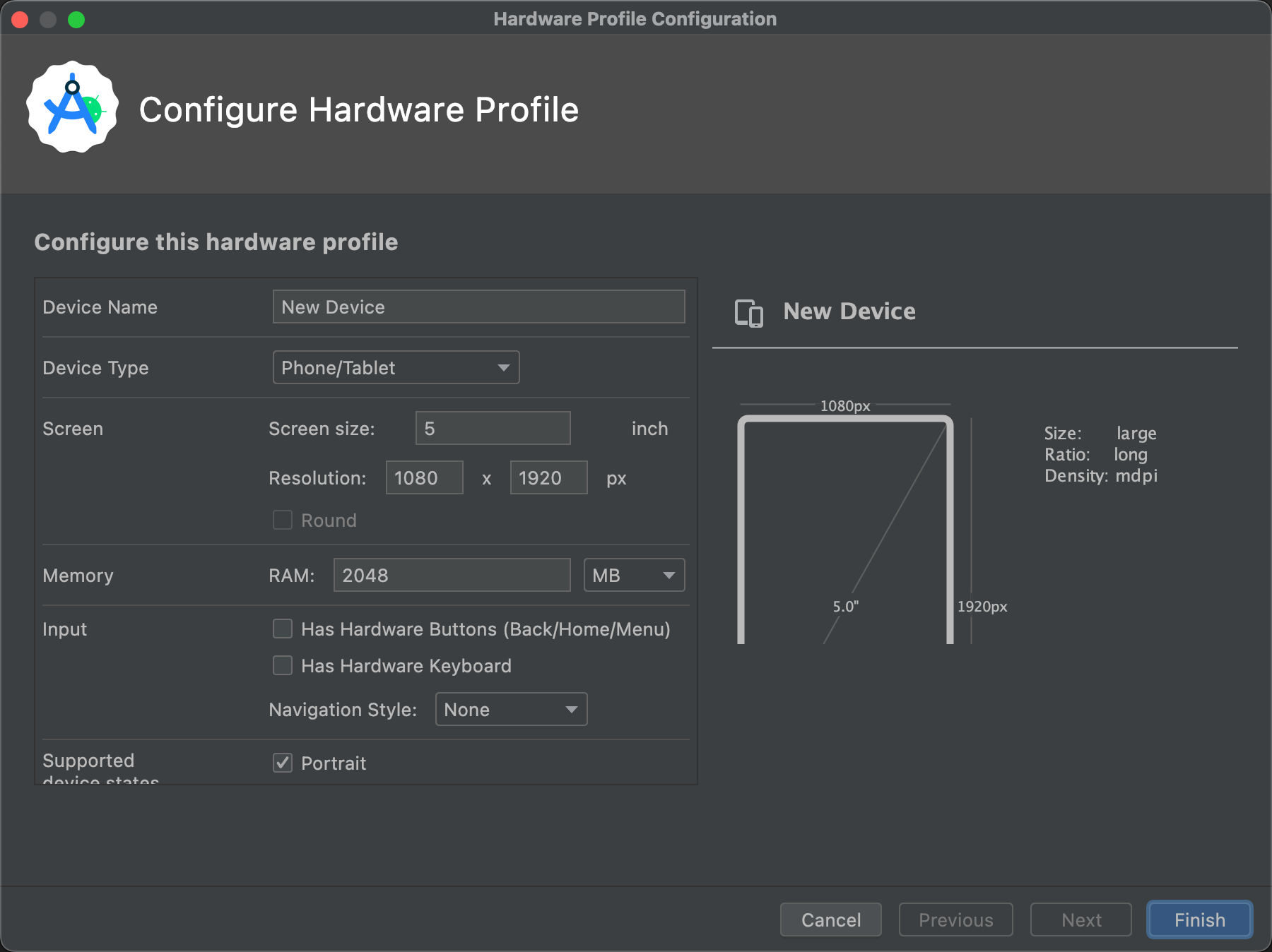 Dialog Konfigurasi profil hardware