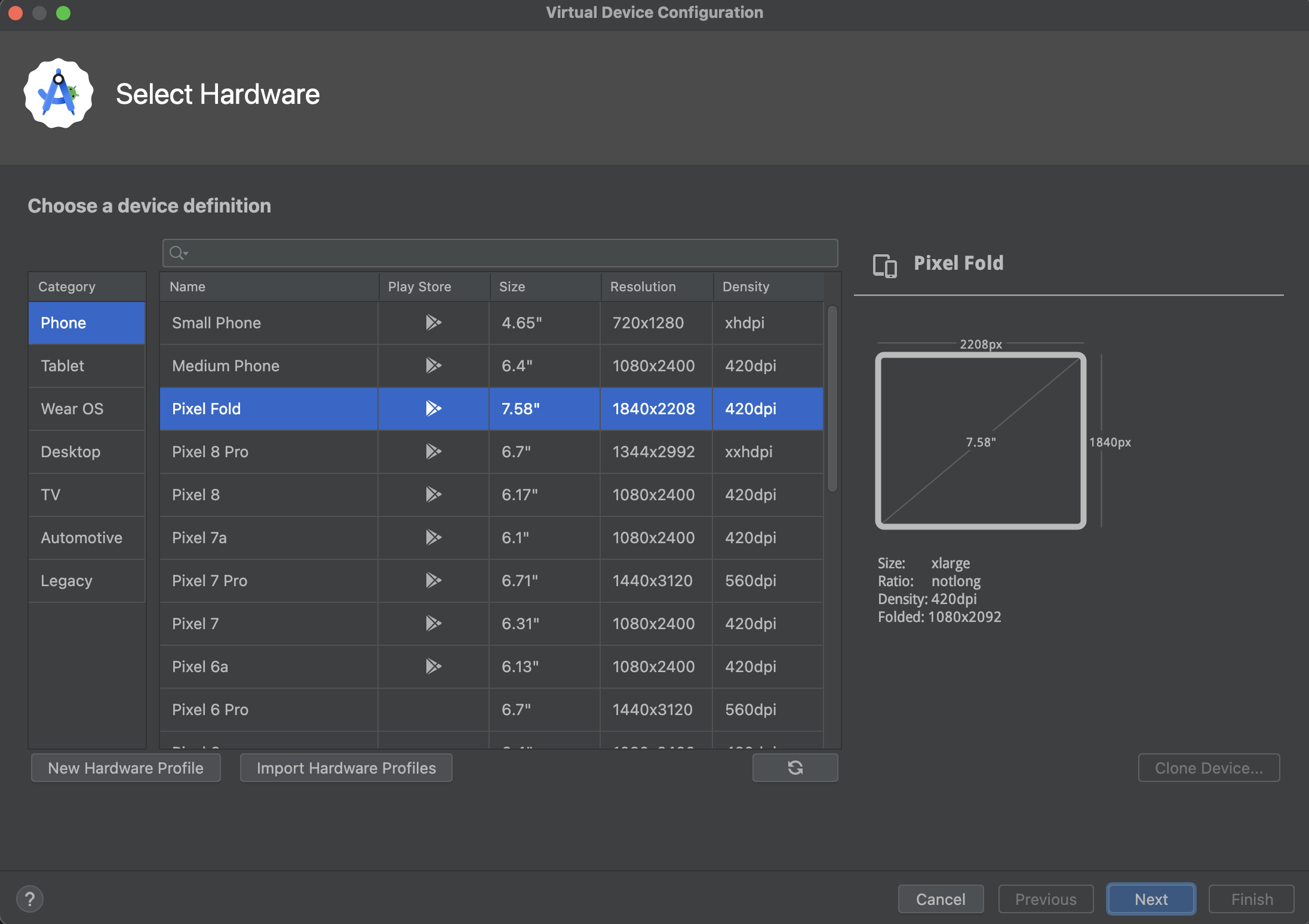 「Select Hardware」對話方塊