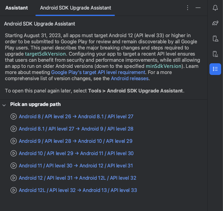 Asisten Upgrade Android SDK