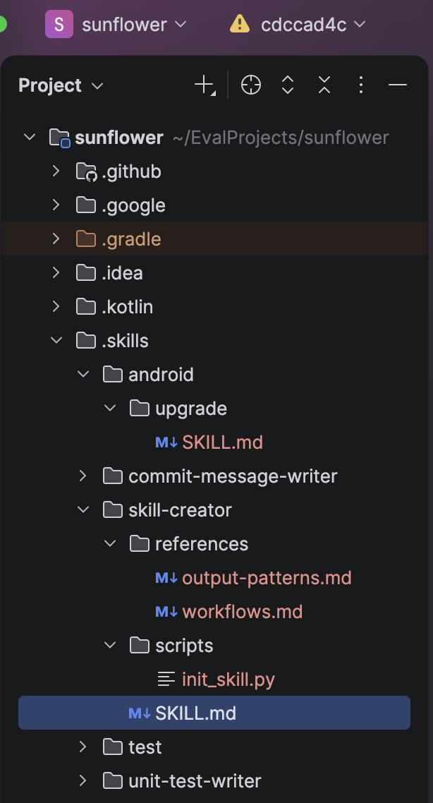 Directory structure showing the location of skill files in a project