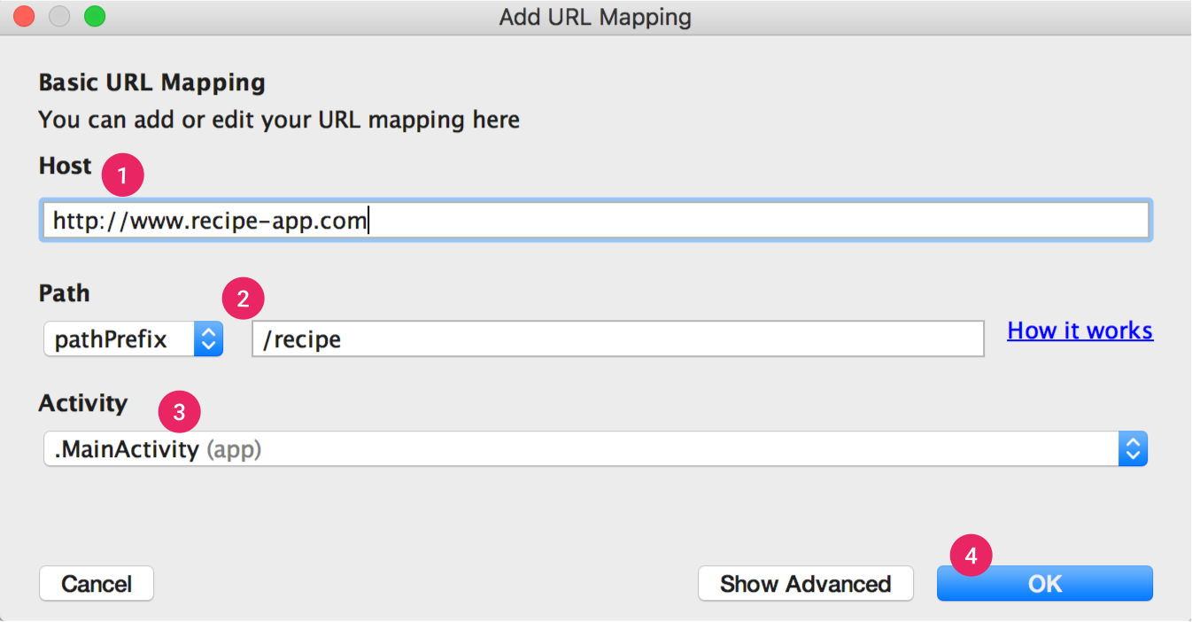 L'assistant d'App Links vous guide tout au long du mappage de l'URL de base