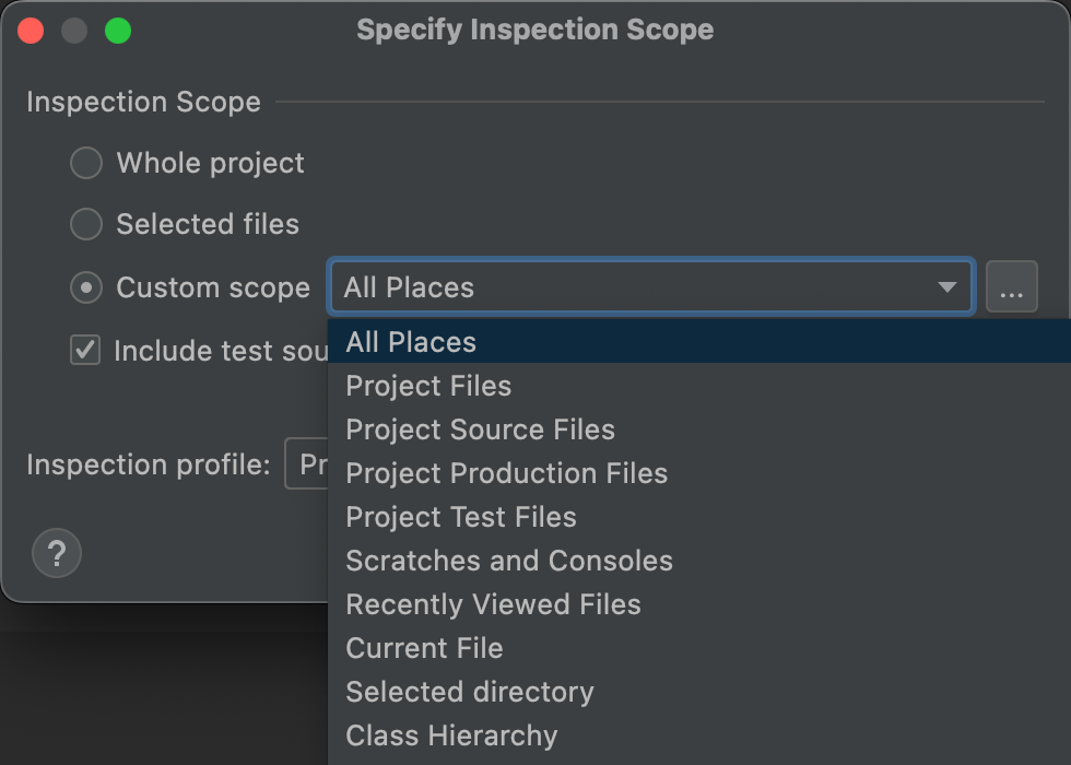 Choose Inspection Scope