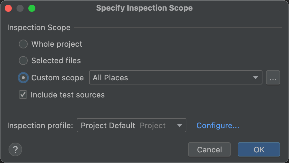 Specify Inspection Scope dialog