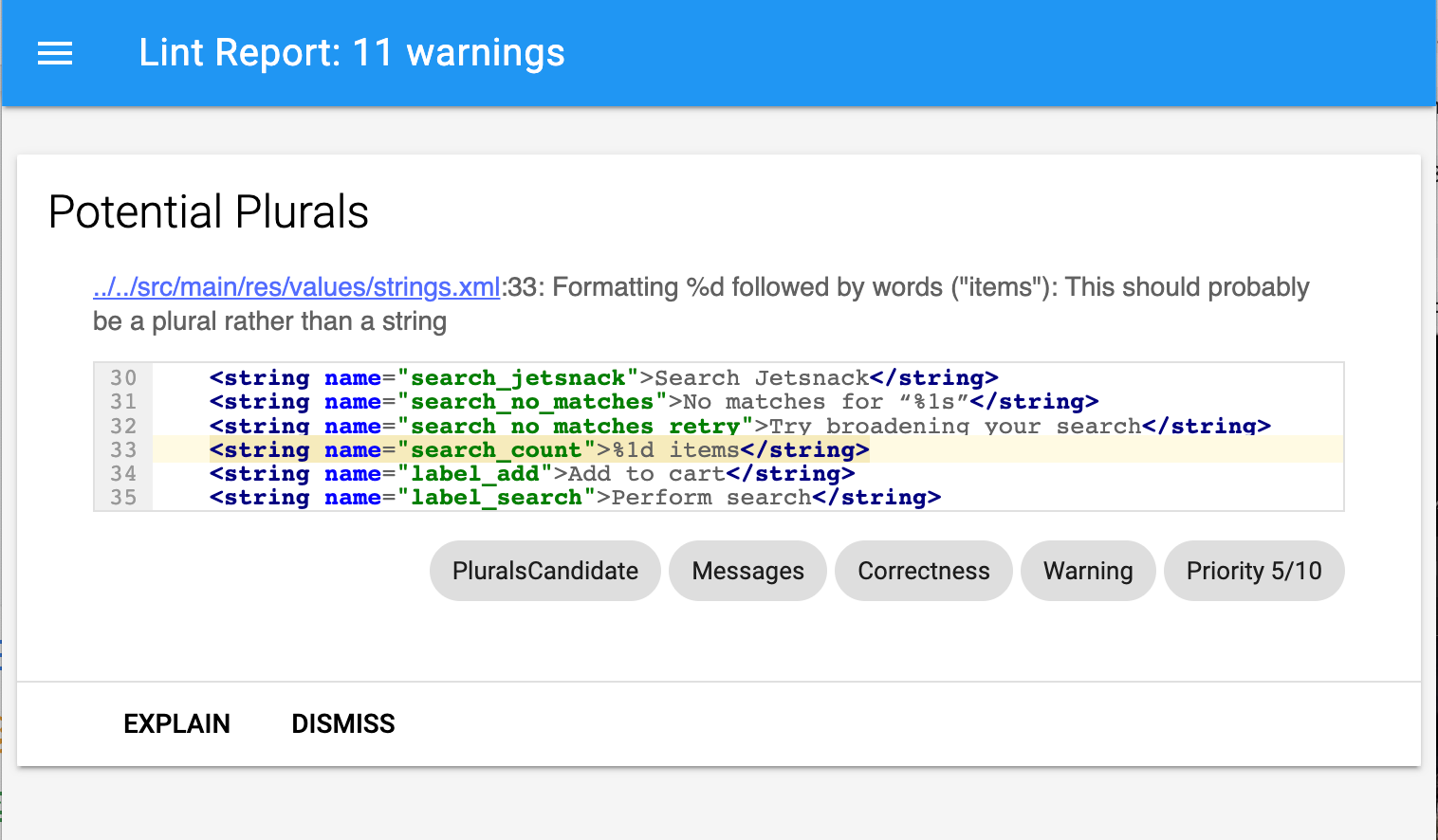 Sample HTML lint report