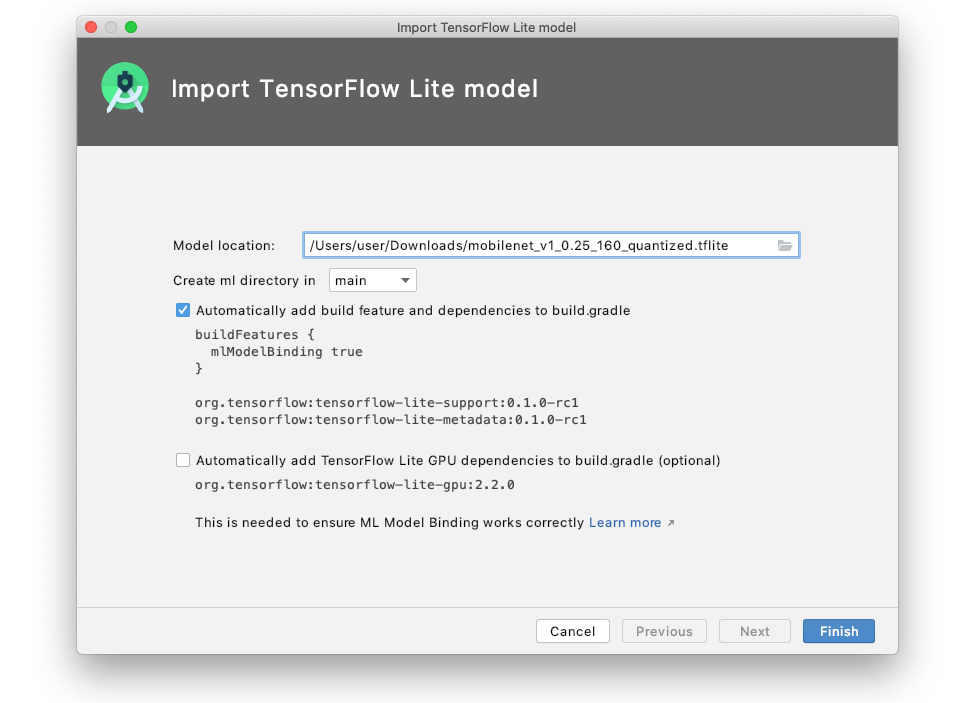 استيراد نموذج TensorFlow Lite