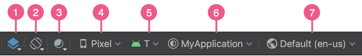Botões da barra de ferramentas do Layout Editor que configuram a aparência do layout.