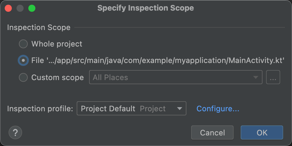 Revisa la configuración del alcance de inspección