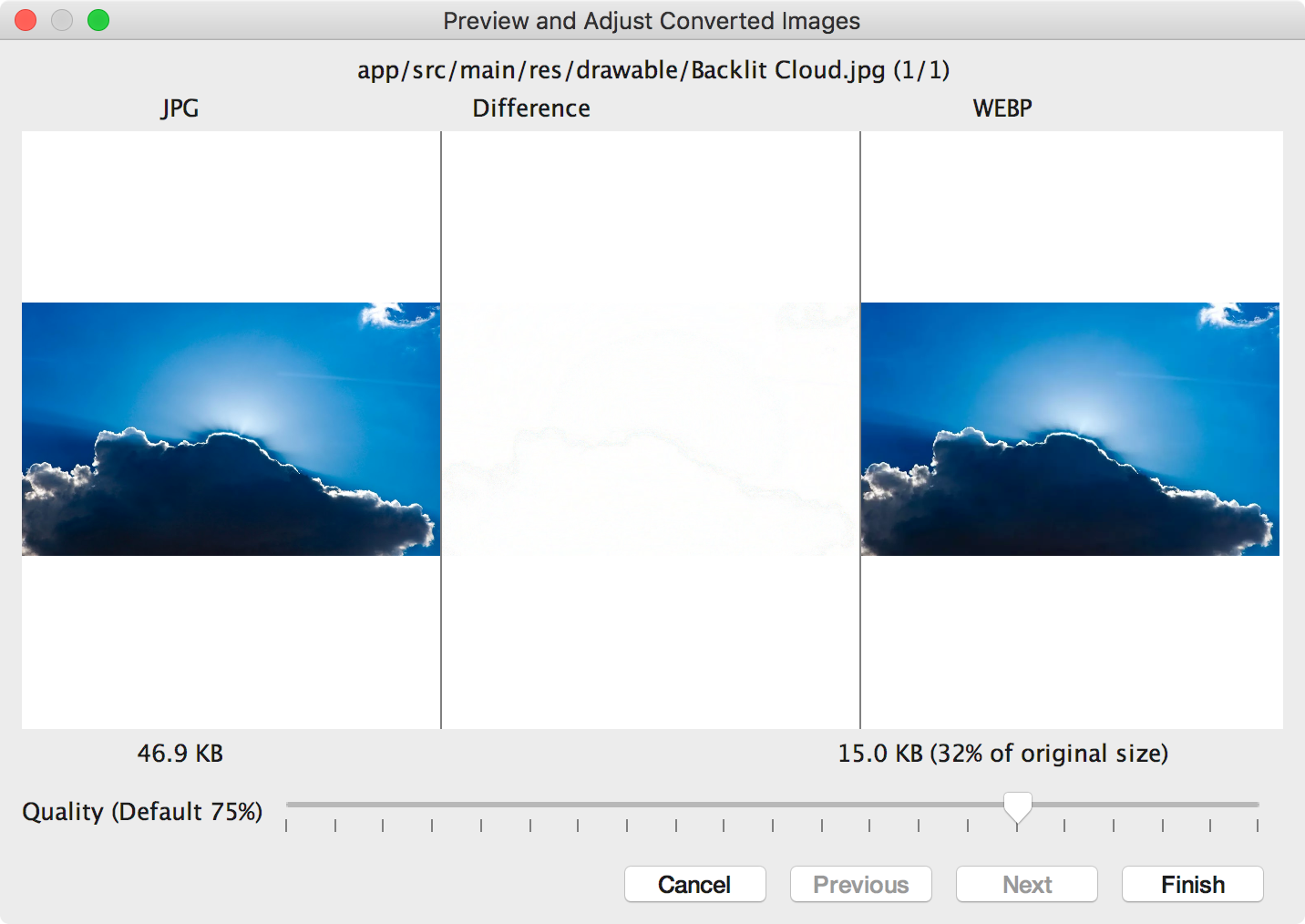 Converting a JPG to WebP format at 75% quality