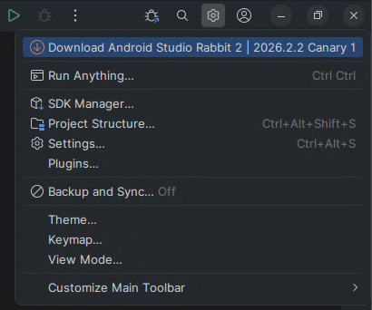 Update notification action in the ASfP main toolbar menu