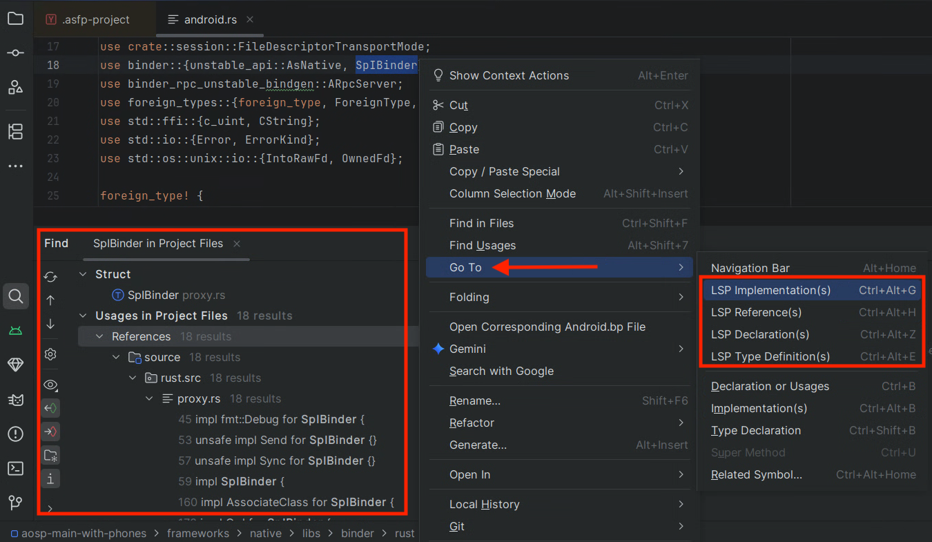 Exemple de navigation dans le code Rust
