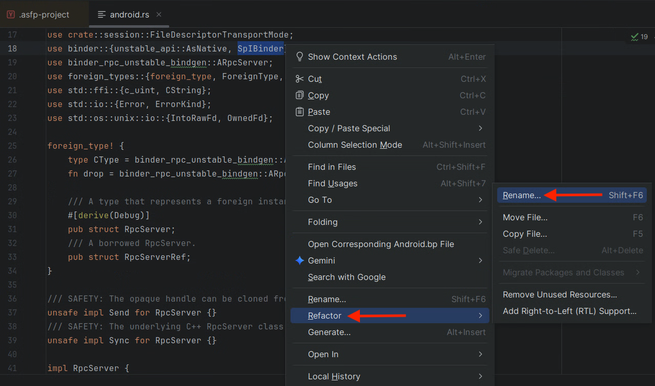 Rust sembolünü yeniden adlandırma refactoring örneği