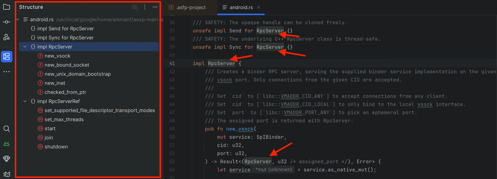 ตัวอย่างมุมมองโครงสร้าง Rust