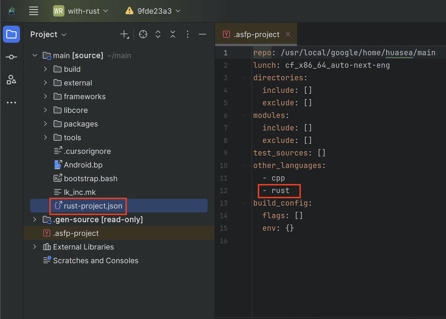 rust-project.json が生成されていることを確認します。
