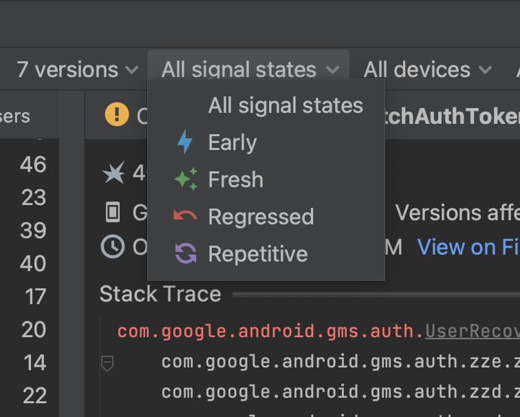 Crashlytics सिग्नल फ़िल्टर.