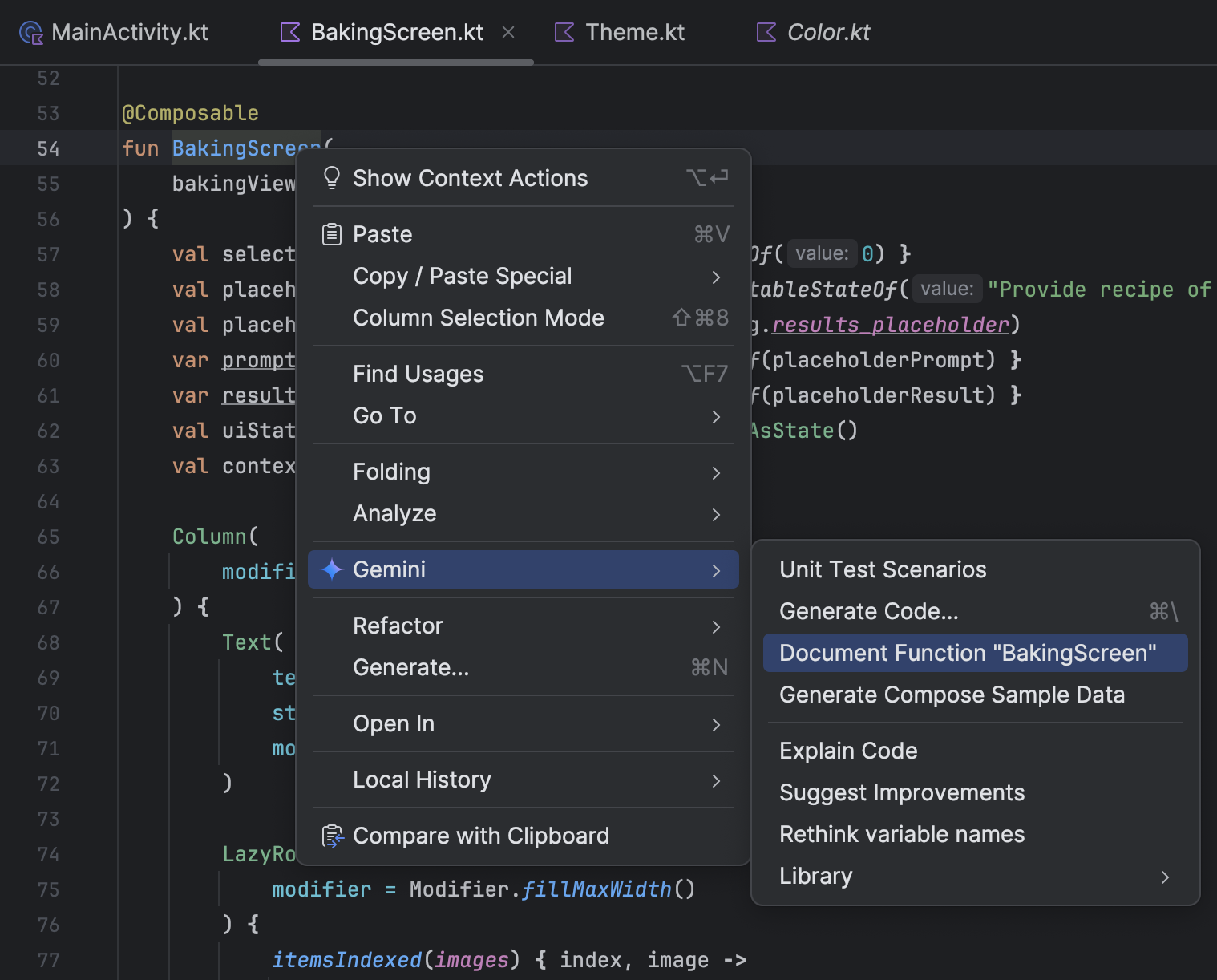 [Document Function] オプションがリストの上部に表示される