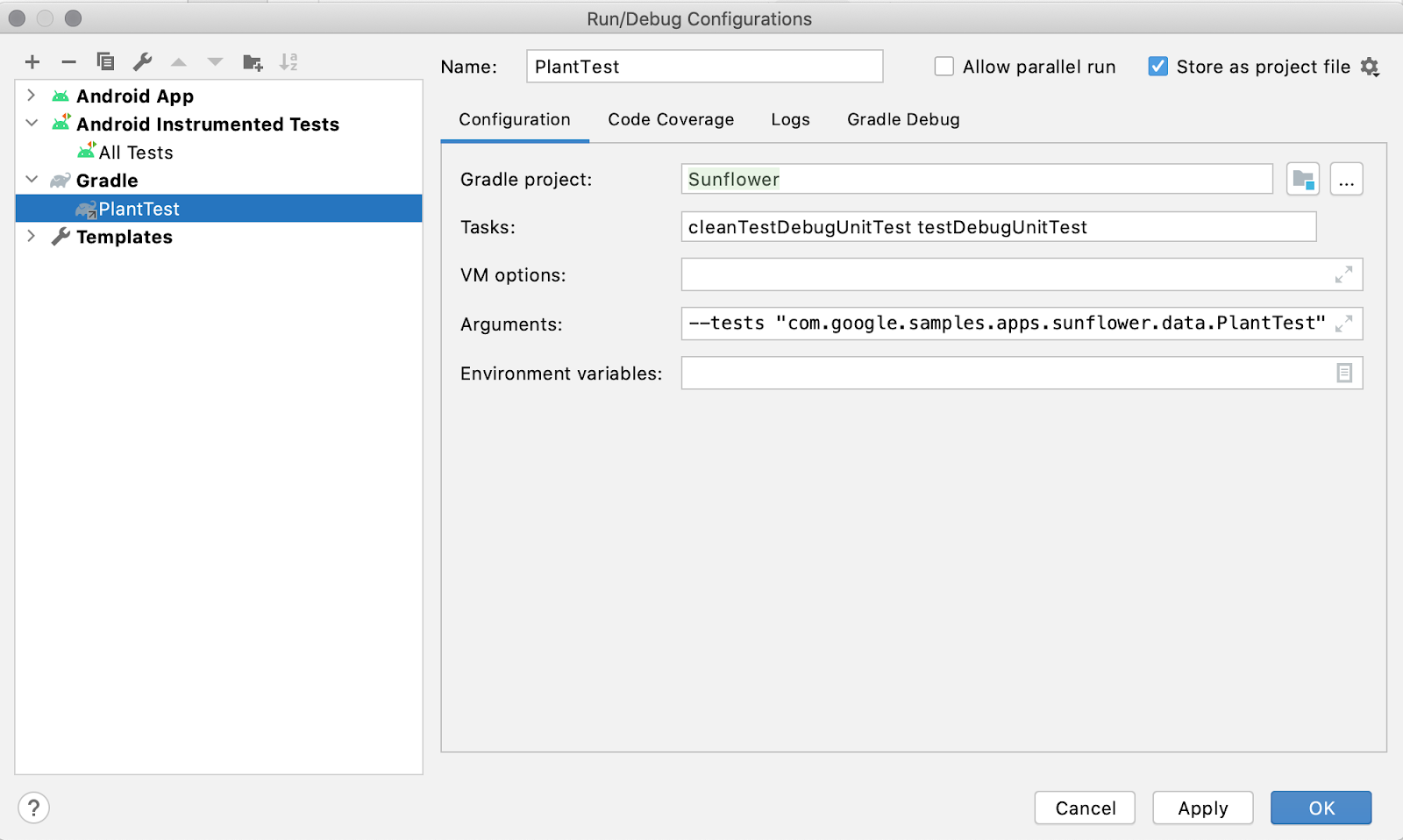 Modificare le configurazioni di test in Android Studio