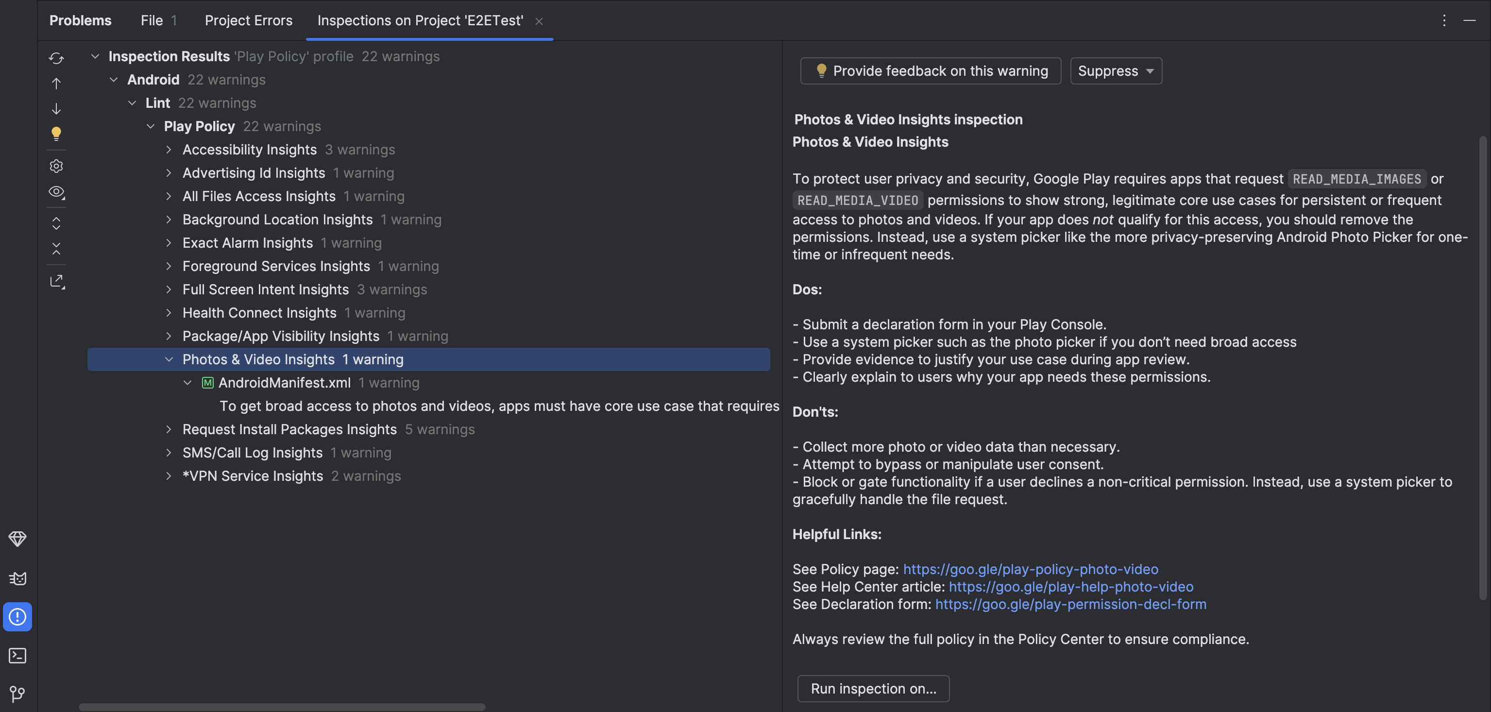 Android Studio 中的 Play 政策詳解