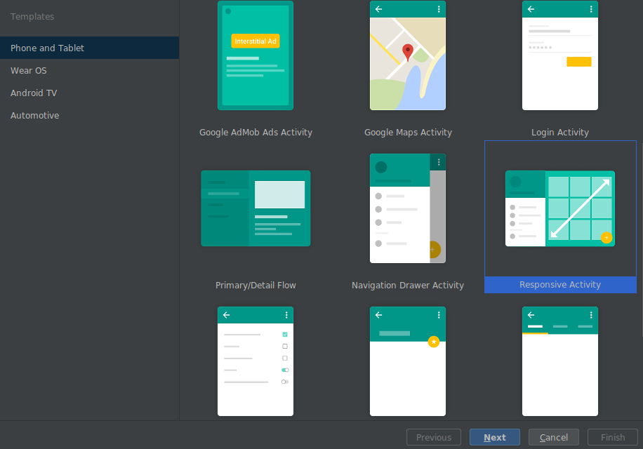 Modello di layout adattabile nella procedura guidata del nuovo progetto