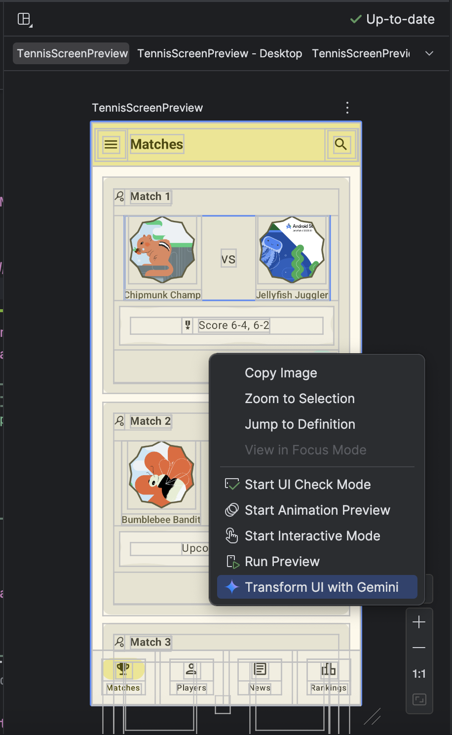 &quot;Transform UI with Gemini&quot; no menu de contexto