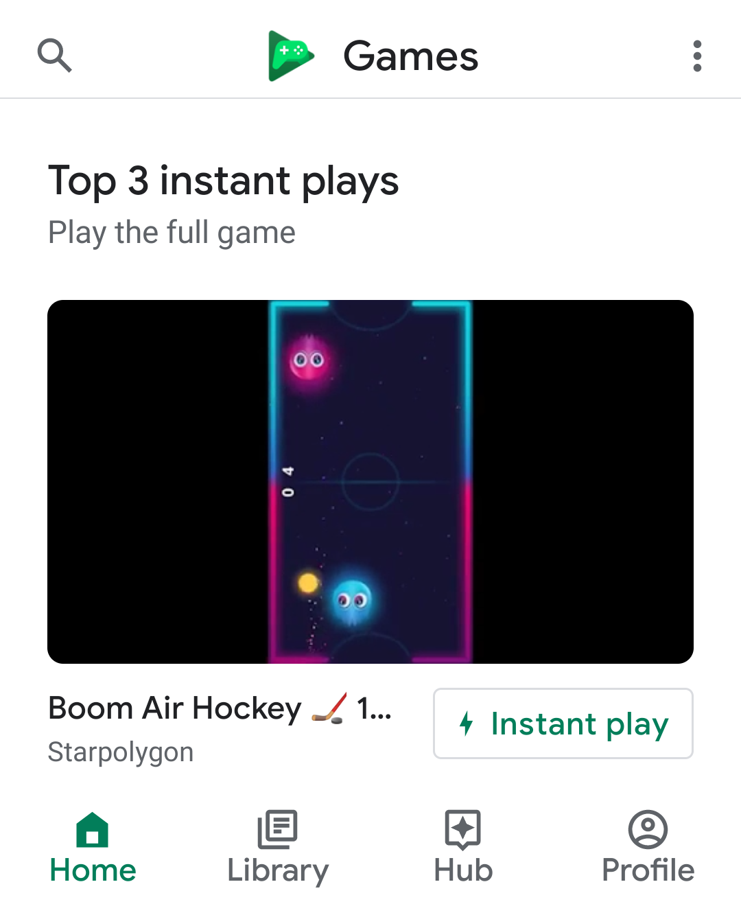 Google Play ゲーム アプリに表示された [クイックプレイ] ボタン