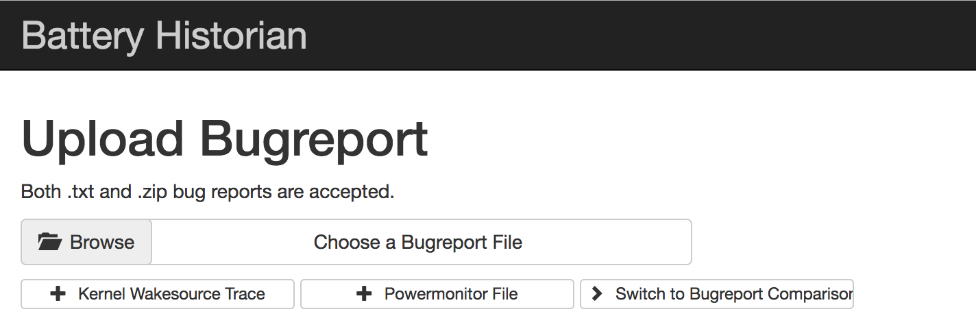 The start page for Battery Historian