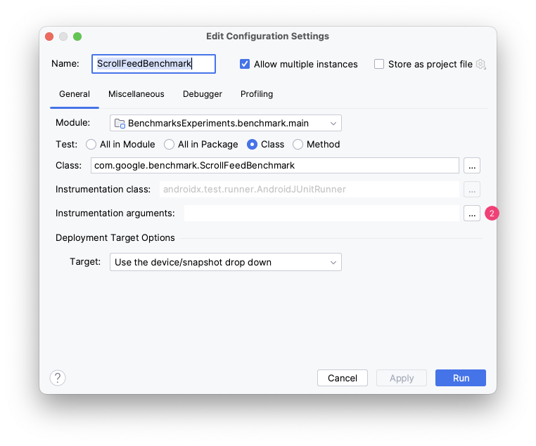 modifier les arguments d&#39;instrumentation