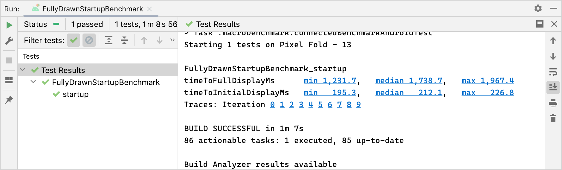 Risultati StartupTimingMetric