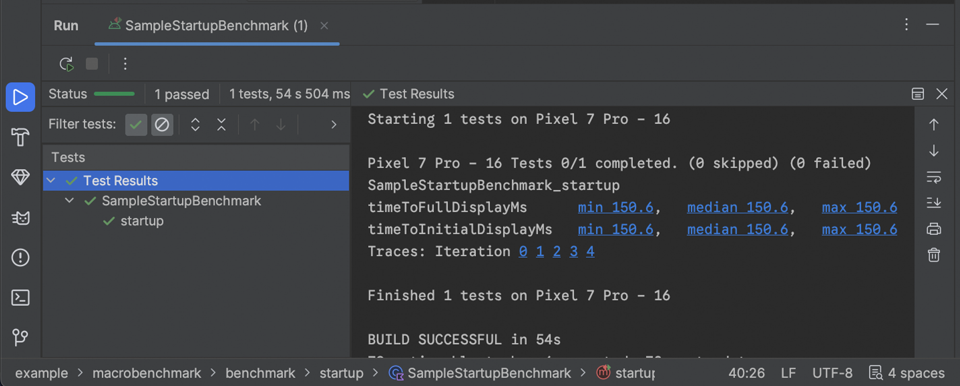 Macrobenchmark startup results.
