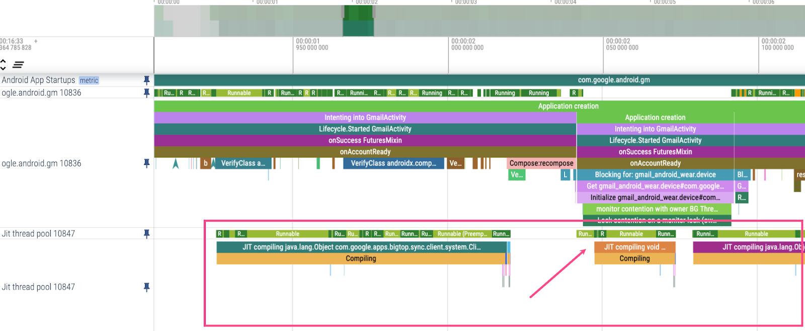 מאגרי פרוטוקולי Thread של Jit עם פרוסת Jit compiling void (הידור Jit) מודגשת.