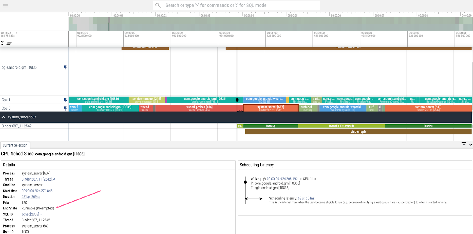 Proses sistem dengan End State &#39;Runnable (Preempted).