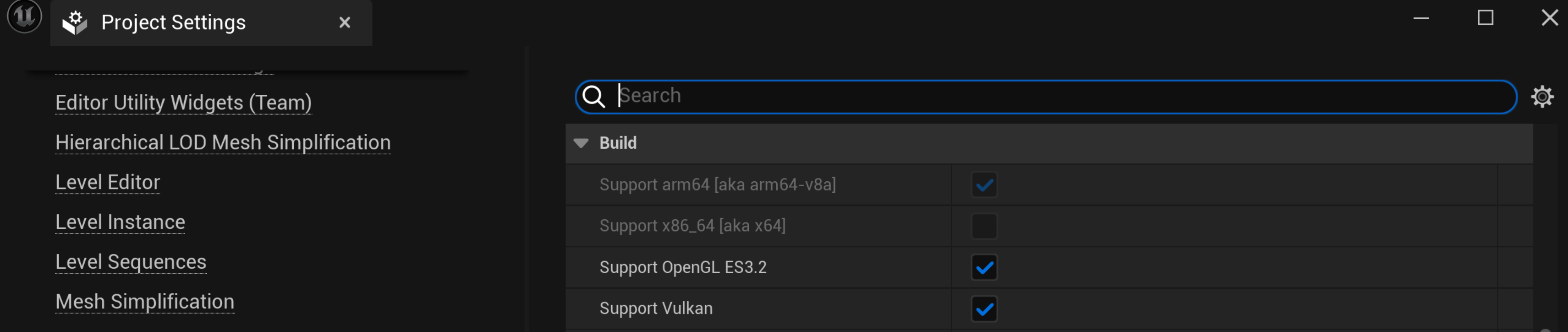 Diálogo de configuración del proyecto