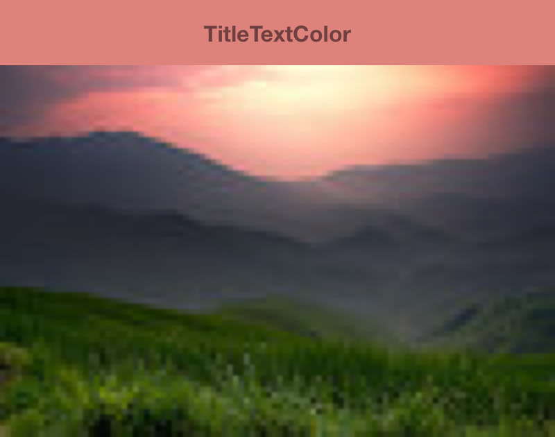 Obraz przedstawiający zachód słońca i pasek narzędzi z tekstem TitleTextColor w środku