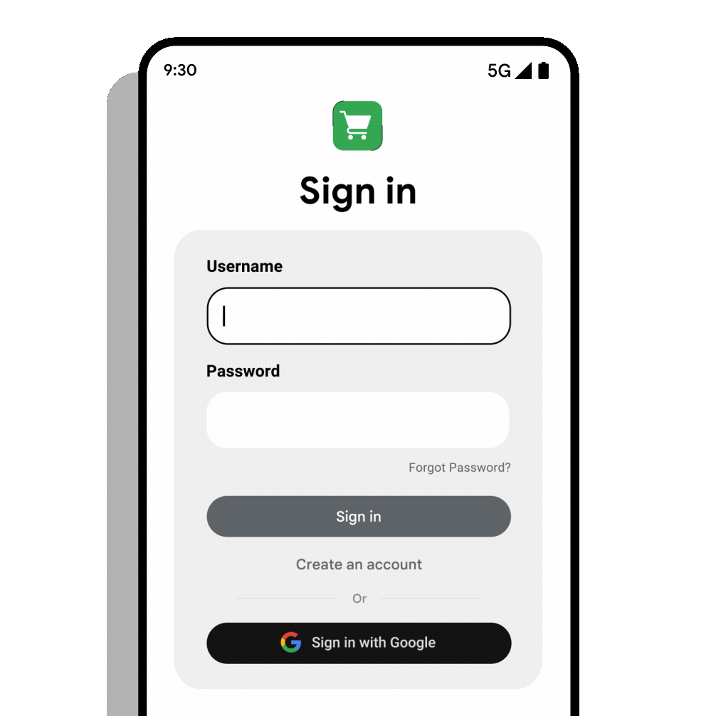Animación que muestra el flujo de Acceder con Google