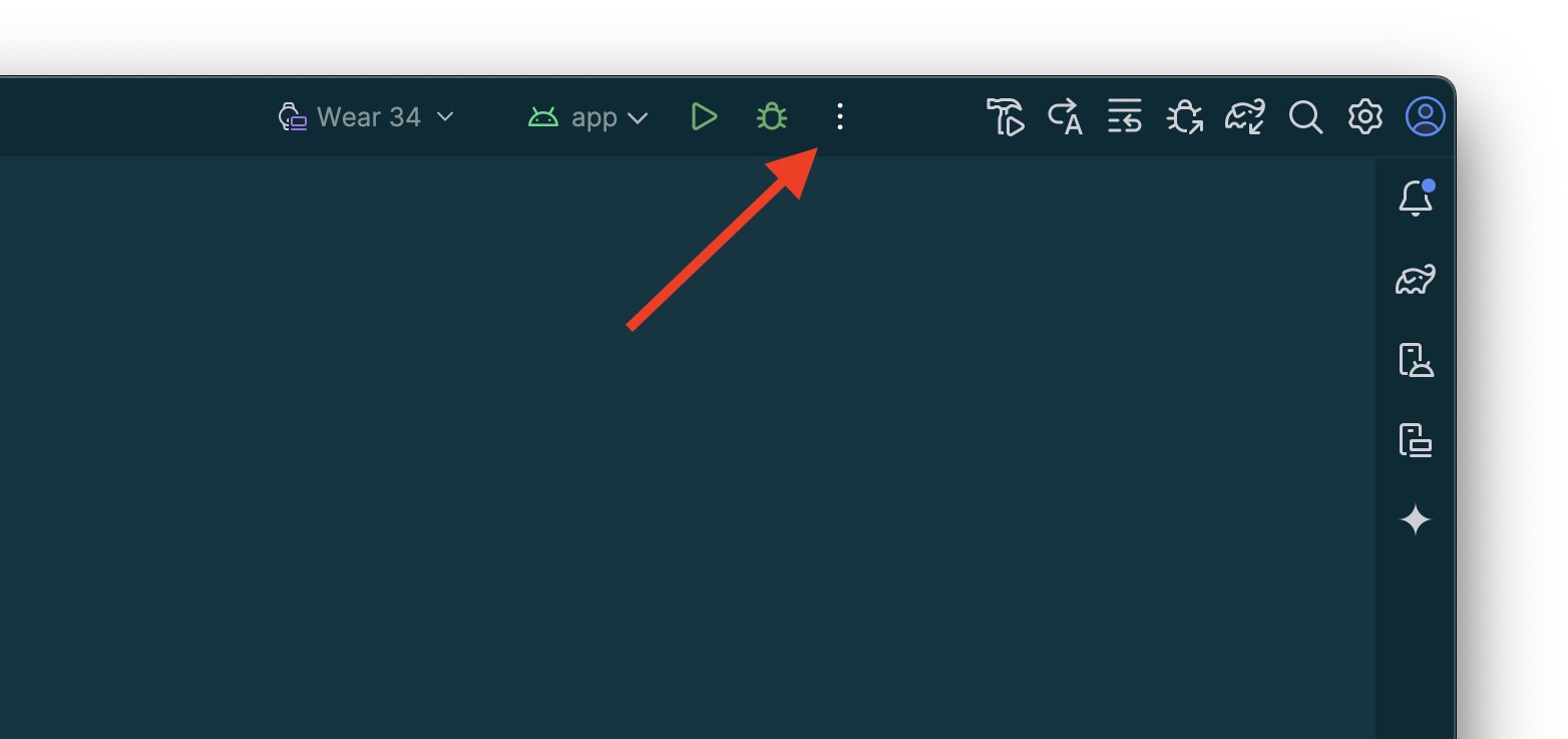 Screenshot con freccia rossa che indica l&#39;opzione &quot;⋮&quot; (a forma di hamburger) nella barra del titolo.