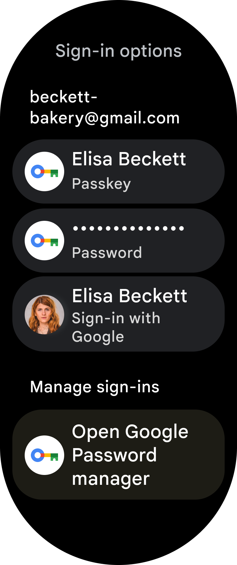تتوفّر مفاتيح المرور وكلمات المرور وميزة &quot;تسجيل الدخول باستخدام حساب Google&quot; للمستخدم للمصادقة