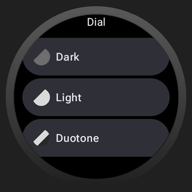 Each color theme appears as an item in a list. The element name
appears in the screen title