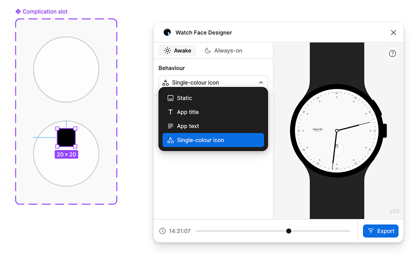 “行为”下拉菜单显示在窗口的左上角附近
