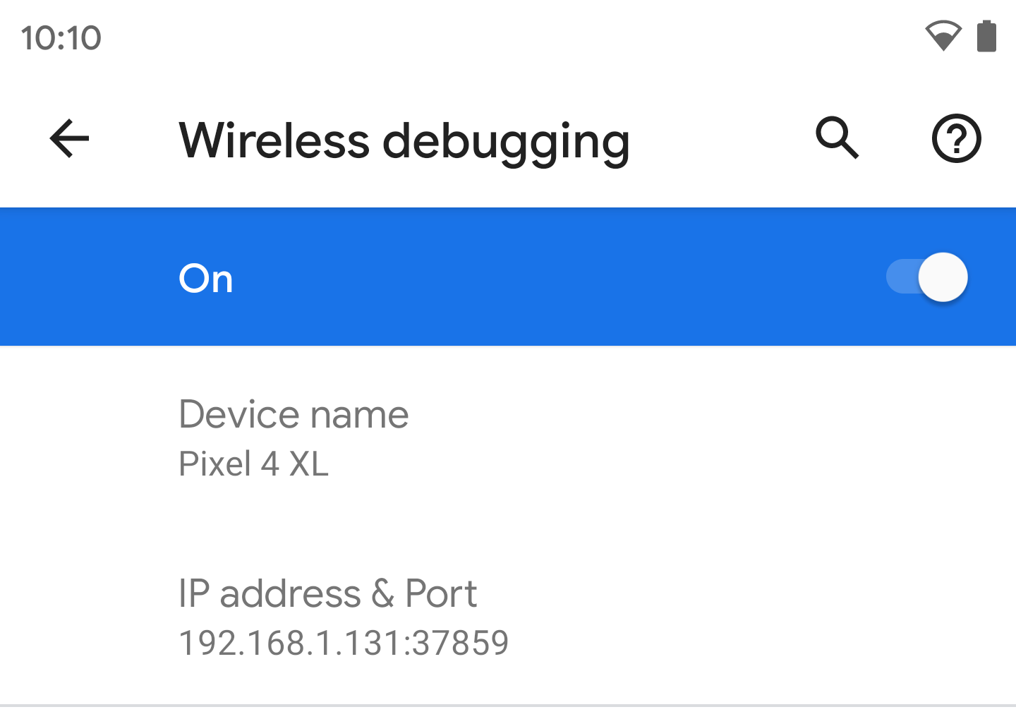 nomor IP dan port adb nirkabel